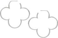 RIVKA FRIEDMAN White Rhodium Plated Clover Hoop Earrings
