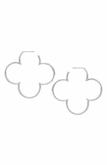 White Rhodium Plated Clover Hoop Earrings