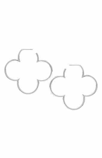 RIVKA FRIEDMAN White Rhodium Plated Clover Hoop Earrings
