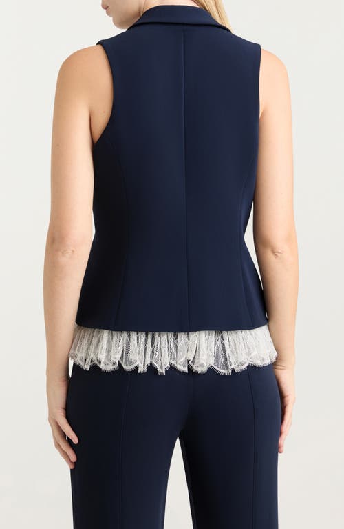 Cinq À Sept Roxie Faux Pearl & Crystal Detail Mixed Media Vest
