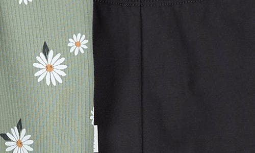 Firsts By Petit Lem Daisy Print Long Sleeve Cotton Dress & Leggings Set In Green