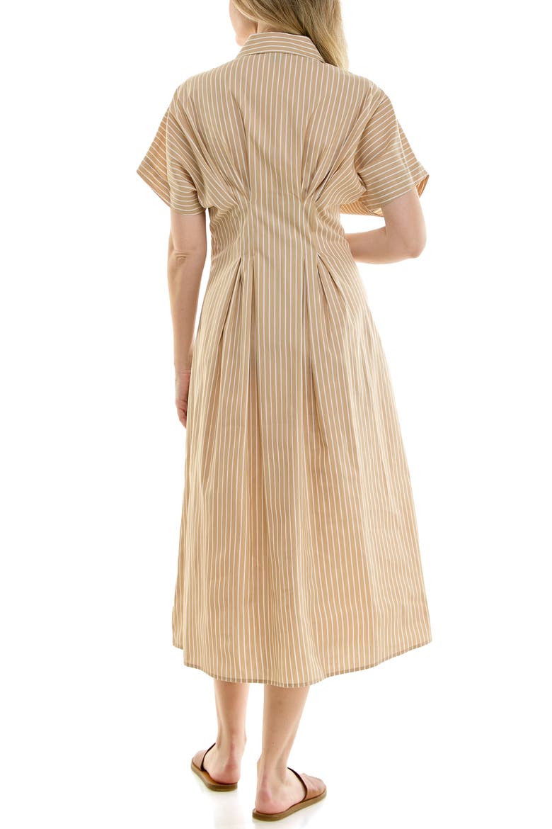 Pintuck Waist Midi Shirtdress, Alternate, color, MOCHA / WHITE