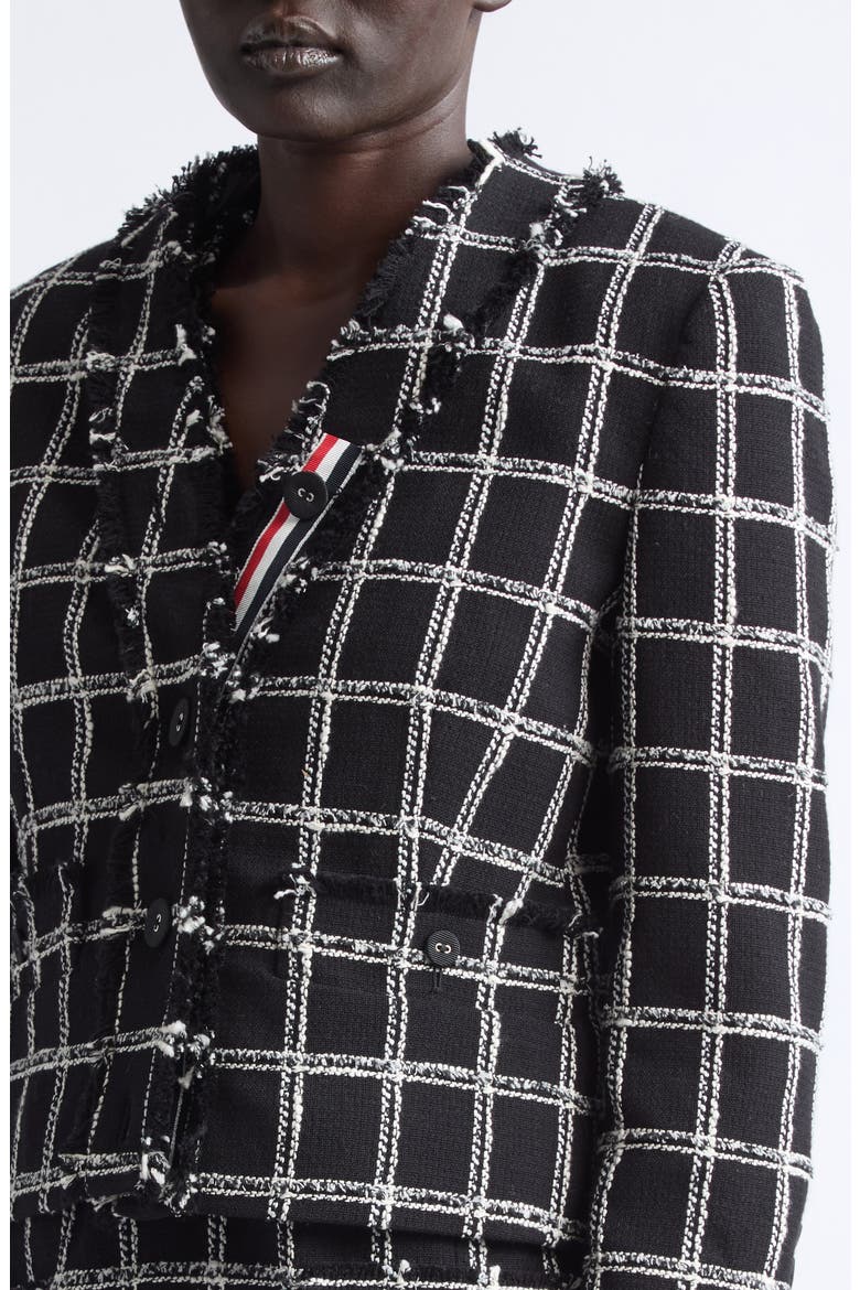 Windowpane Check V-Neck Cardigan Jacket, Alternate, color, BLACK