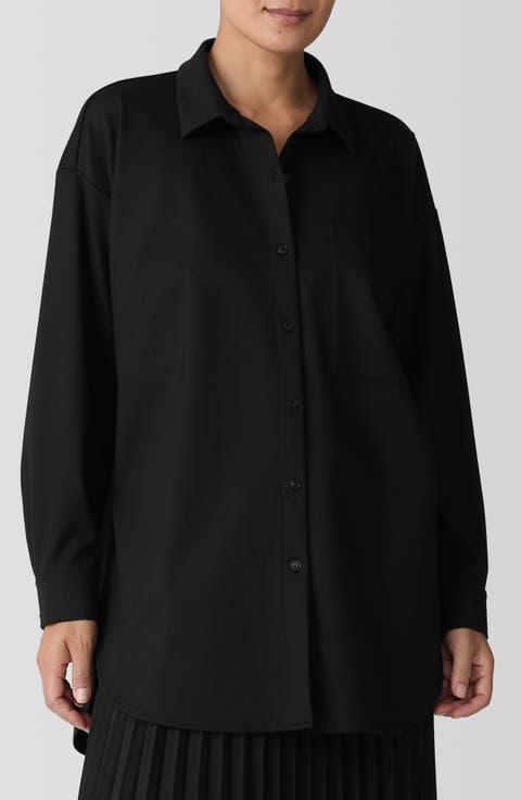 Classic Collar Ponte Button-Up Shirt (Regular & Petite)