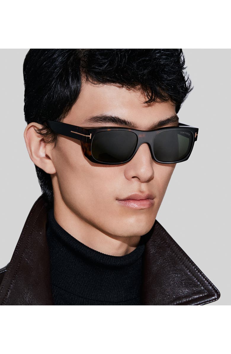 TOM FORD Juan 56mm Rectangular Sunglasses, Alternate, color, Dark Havana / Green