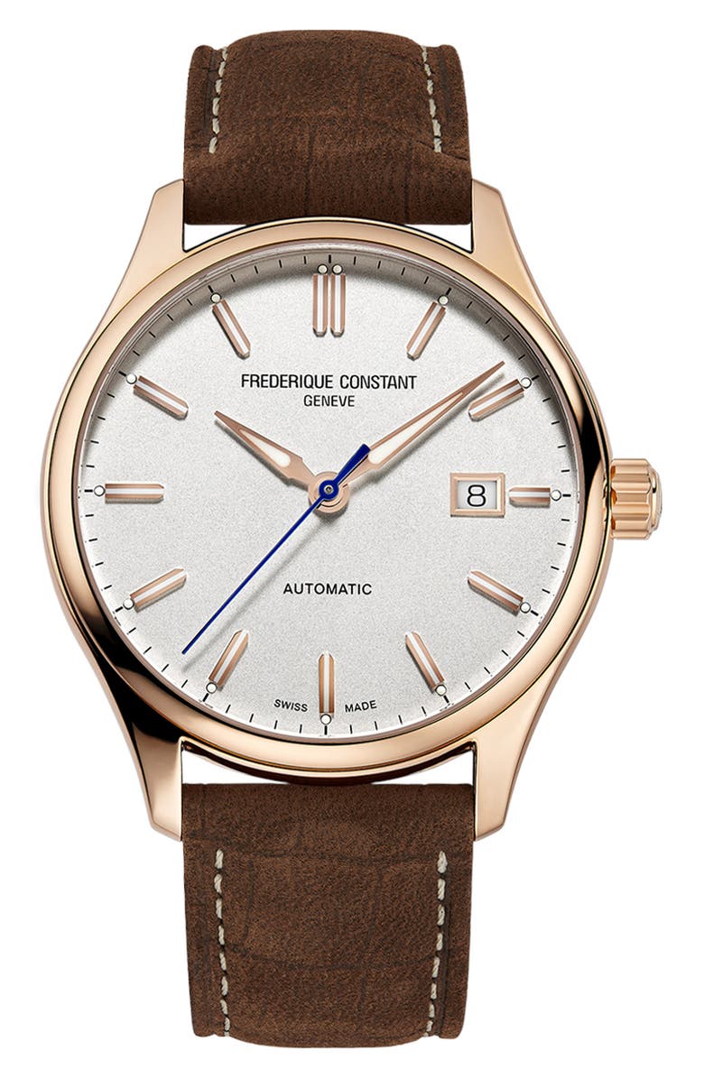 FREDERIQUE CONSTANT Classics Index Automatic Leather Strap Watch, 40mm, Main, color, 