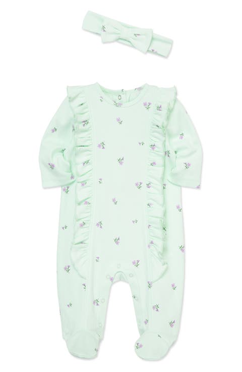 Sweet Rose Cotton Footie & Headband Set