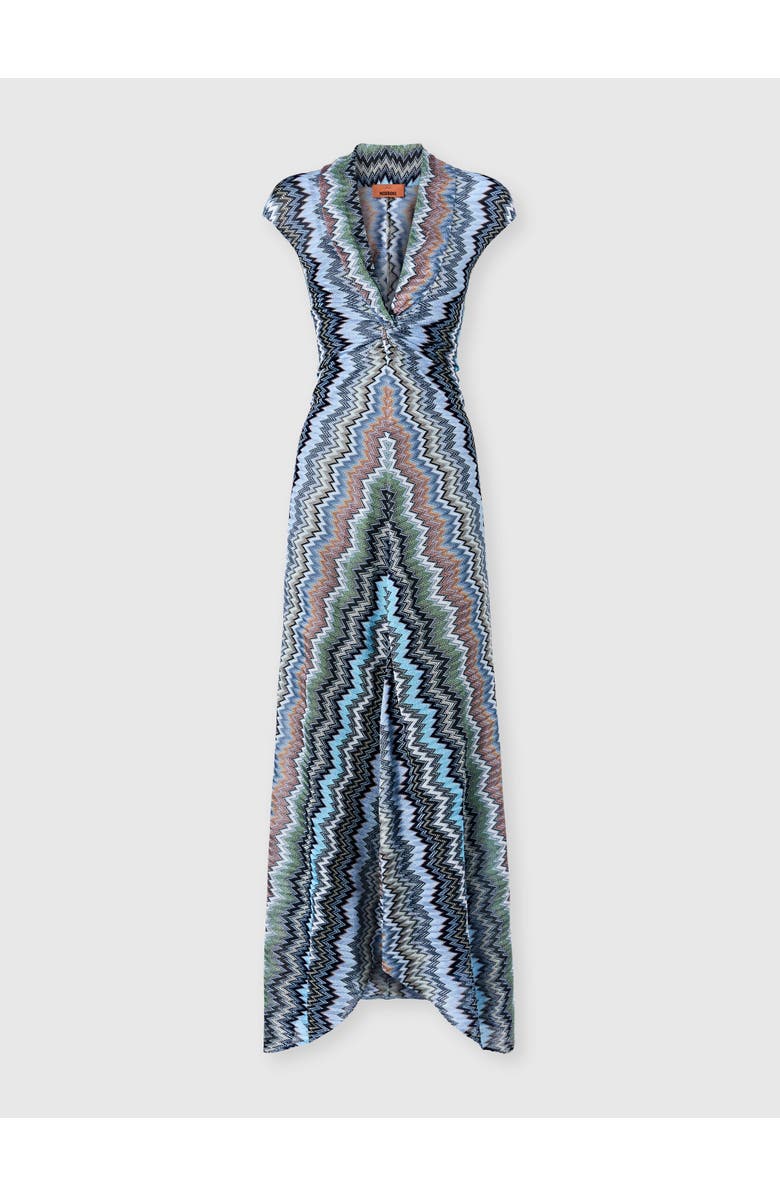 Missoni Viscose Chevron Snake-pattern Gown With Tie Neckline, Main, color, Green& Brown