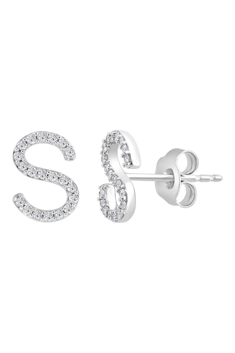 Sterling Silver Diamond 'S' Initial Stud Earrings, Main, color, SILVER