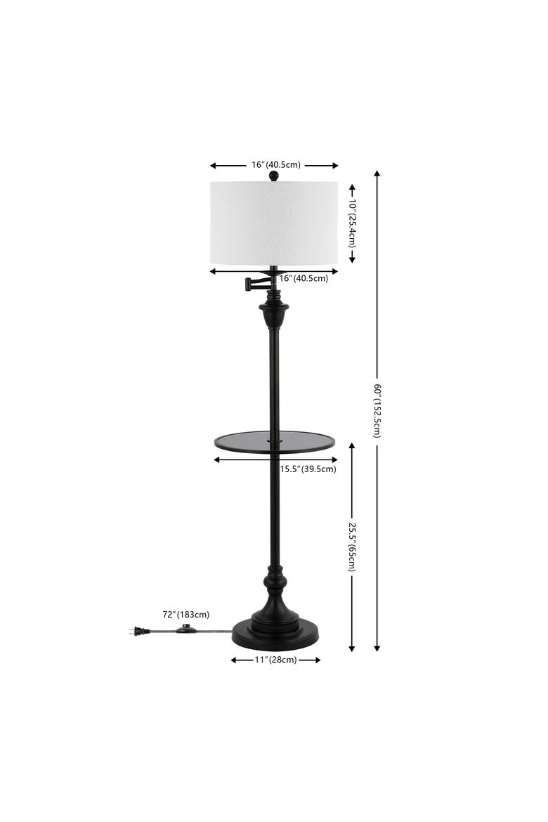 Cora Modern Metal LED Floor Lamp with Integrated Glass Side Table and Swing Arm, Alternate, color, Black