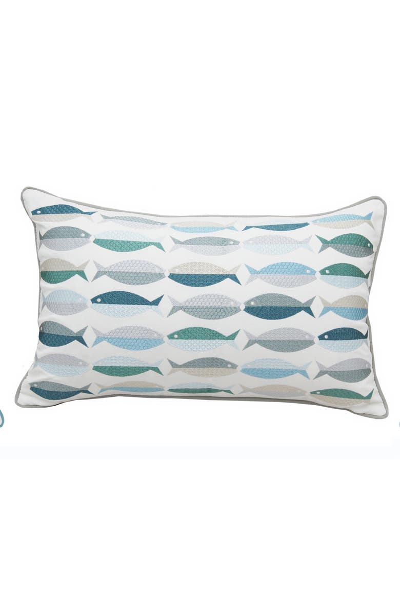 Fish Pattern Indoor/Outdoor Lumber Accent Throw Pillow, Main, color, Blue
