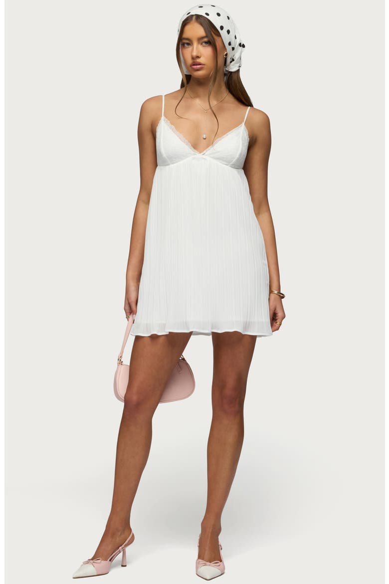 Lacey Pleated Sleeveless Minidress, Alternate, color, CREAM