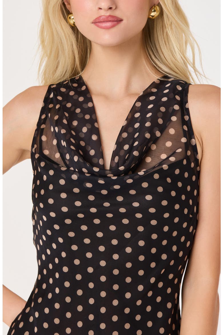 Donabelle Polkadot Cowl Neck Midi Dress, Alternate, color, BLACK POLKADOT