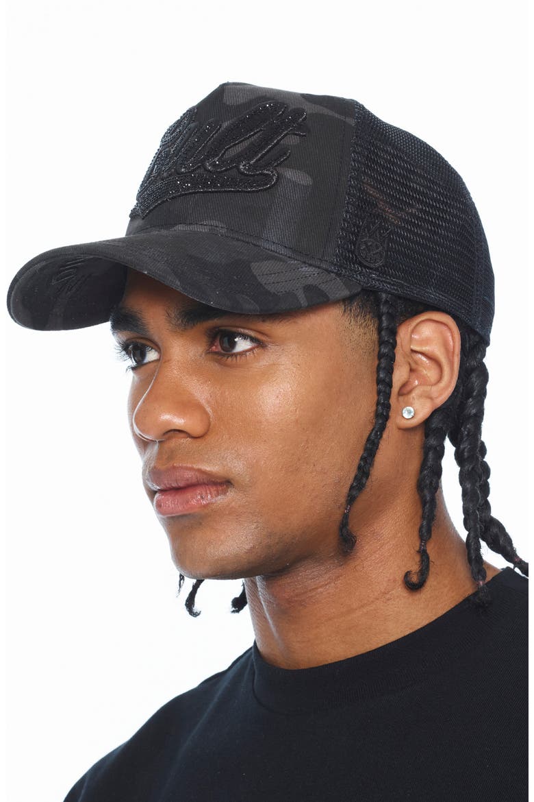 Mesh Back Trucker Baseball Cap, Alternate, color, BLACK CAMO