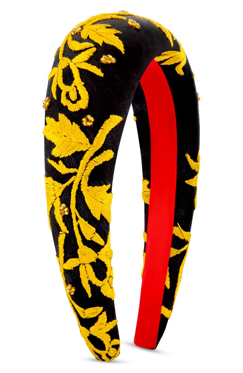 Bien Abyé Gilded Embroidered Silk Headband, Main, color,