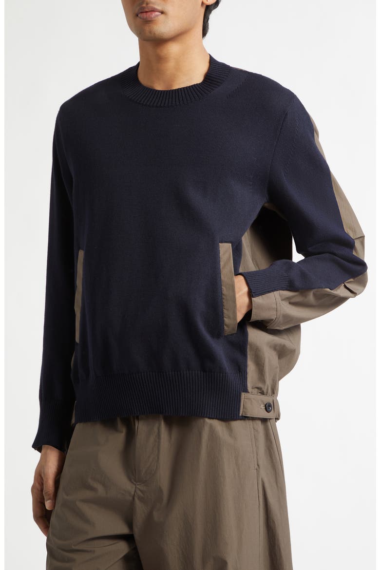 Cotton Typewriter Panel Sweater, Alternate, color, NAVY/ TAUPE