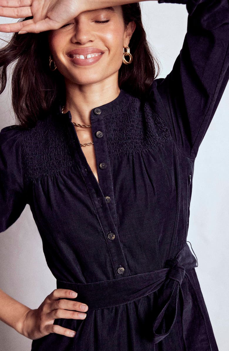 Boden Cecily Belted Long Sleeve Cotton Corduroy Midi Dress, Alternate, color, Navy