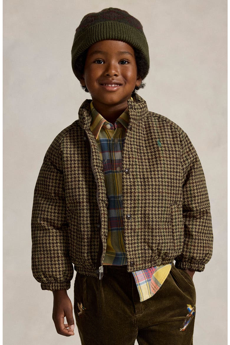 Kids' Down & Feather Fill Printed Bomber Jacket, Alternate, color, PRINTED TWEED