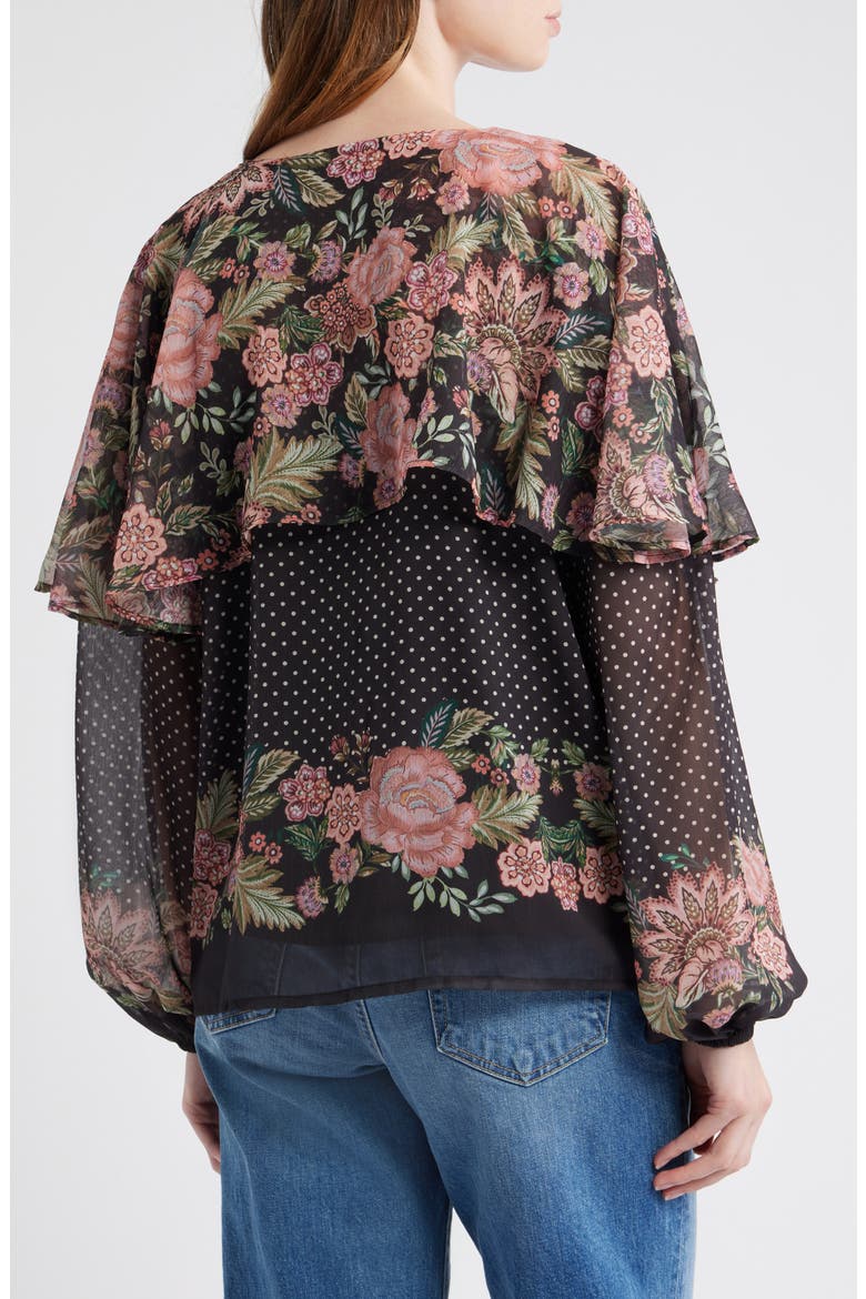 Floral Print Ruffle Top, Alternate, color, BLACK