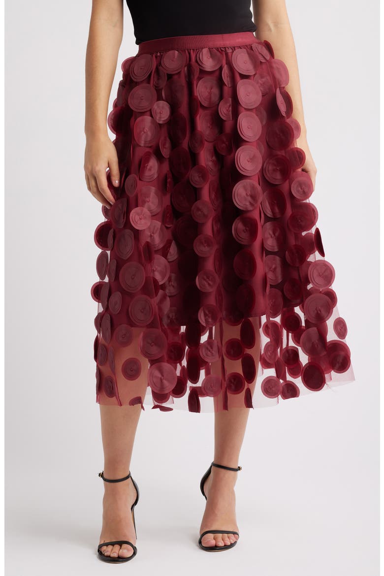 Kretsa Circle Appliqué Skirt, Main, color, WINE