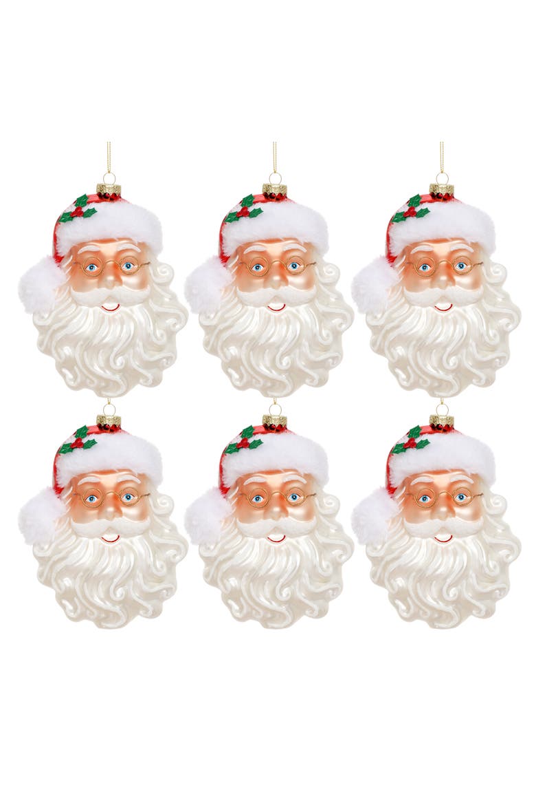 Jolly Santa Head Ornament, Set of 6, Alternate, color, Ivory