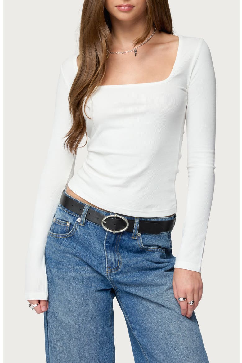 Zandra Rib Square Neck Top, Main, color, WHITE
