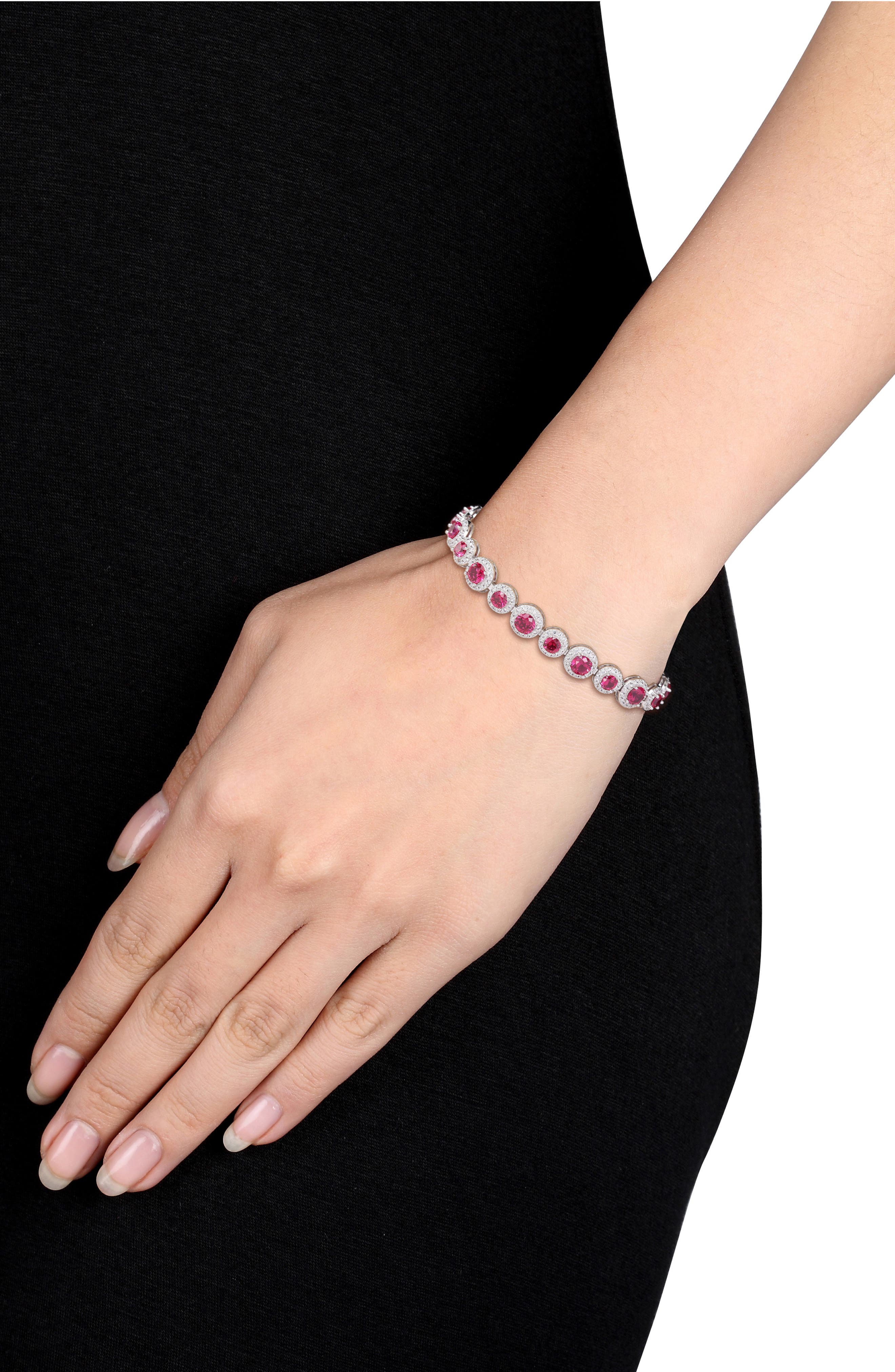 DELMAR Lab Grown Ruby & Lab Grown White Sapphire Tennis Bracelet (Women ...