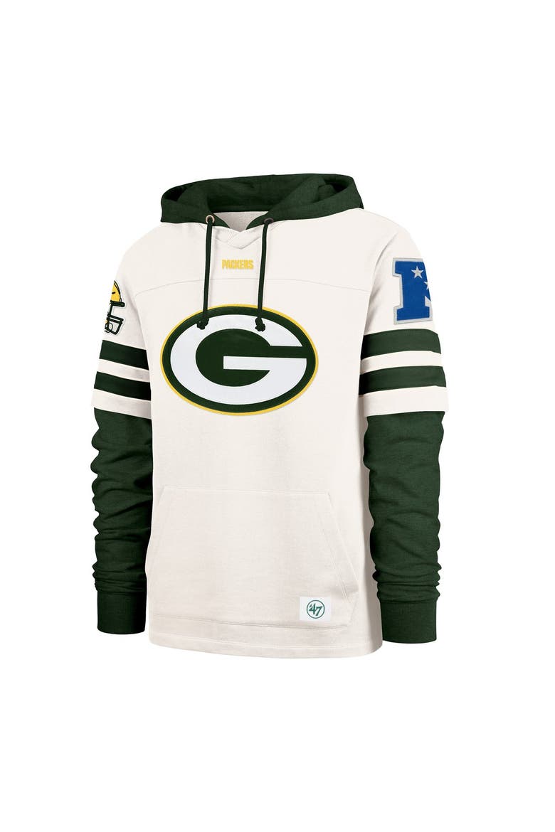 Men's '47  Cream Green Bay Packers Split Zone Cornerback Duo Lacer Hoodie, Alternate, color, Cream