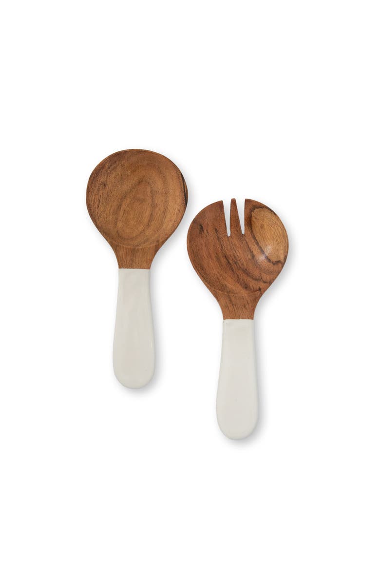 Wood + White Collection Large Salad Bowl & Servers Set, Alternate, color, White, Brown