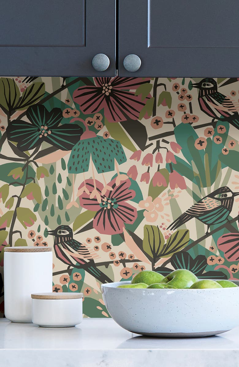 Wallpops Teal Pink Jaybird Peel and Stick Wallpaper, Alternate, color, Pink