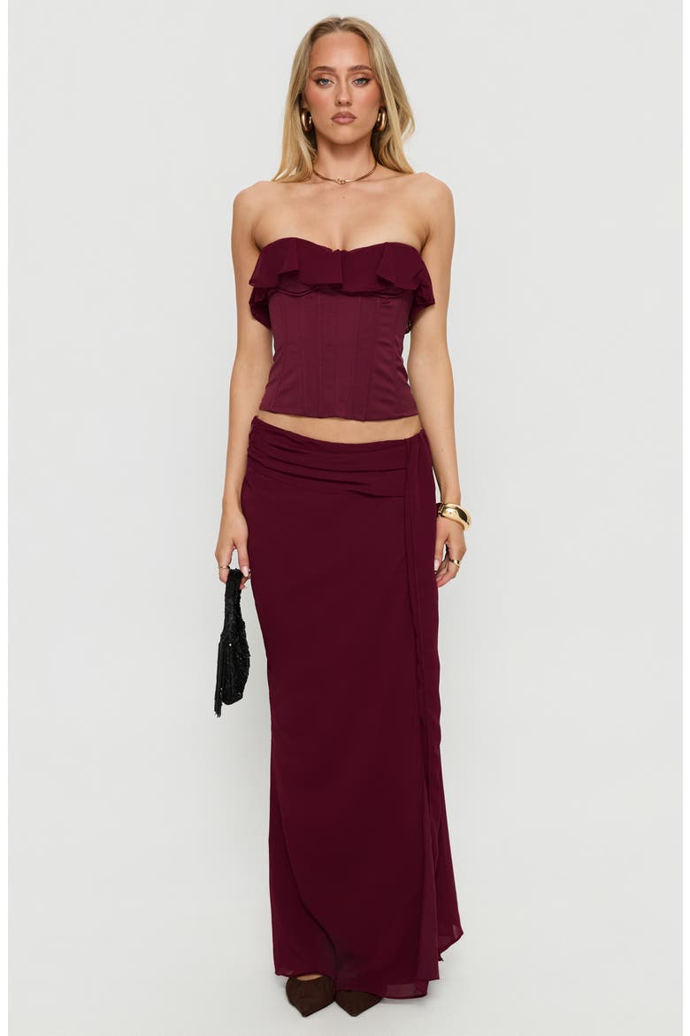 Holliann Ruffle Strapless Corset Top, Alternate, color, WINE