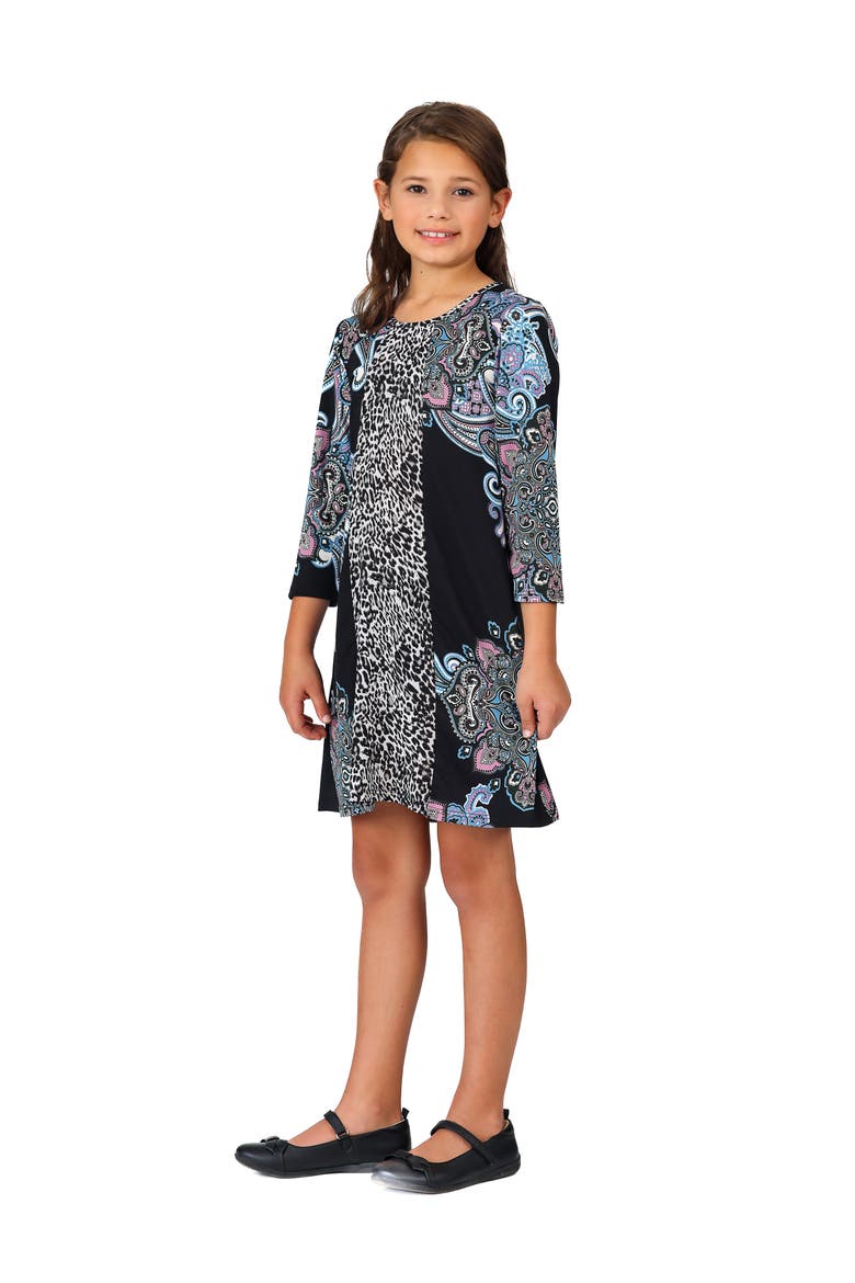 Long Sleeve Knee Length Dress, Alternate, color, Black Multi