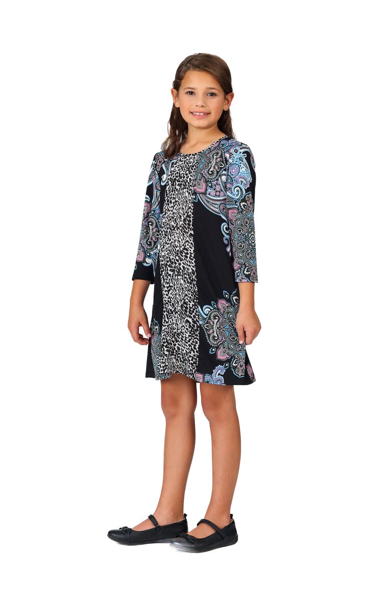 24sevenKid Long Sleeve Knee Length Dress, Alternate, color, Black Multi