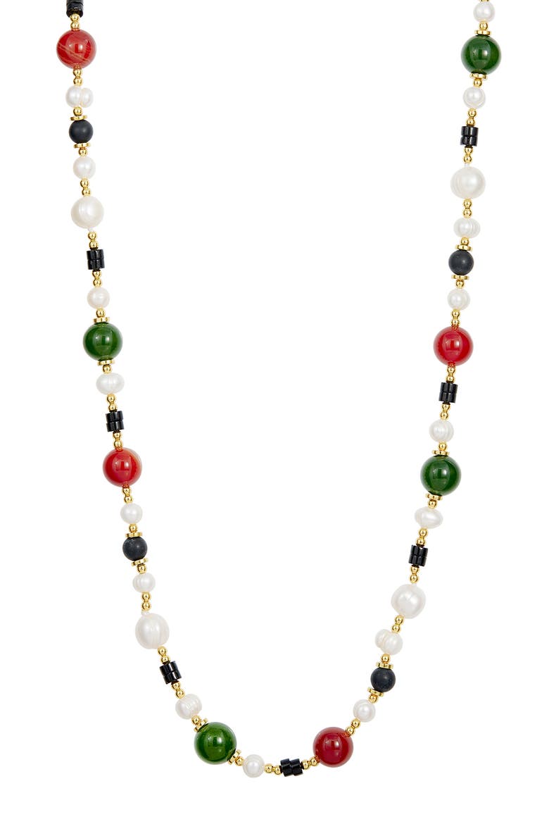 5-5.5mm Freshwater Pearl & Agate Bead Necklace, Main, color, YELLOW