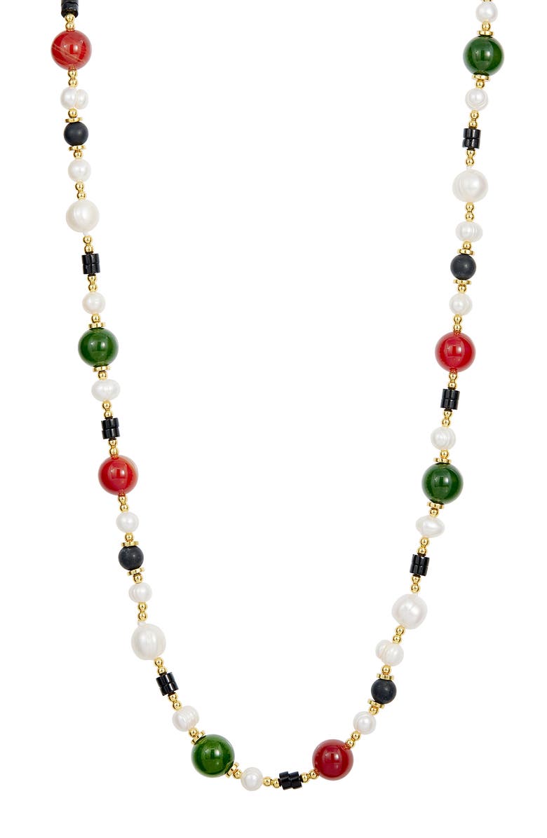 SAVVY CIE JEWELS 5-5.5mm Freshwater Pearl & Agate Bead Necklace, Main, color, Yellow