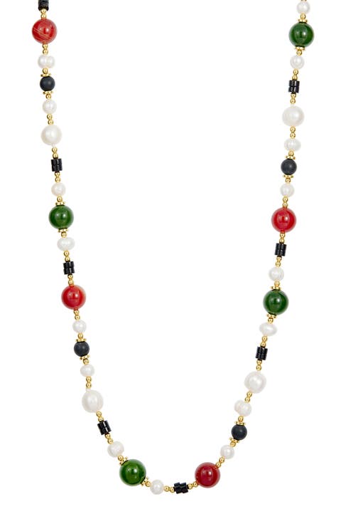 5-5.5mm Freshwater Pearl & Agate Bead Necklace
