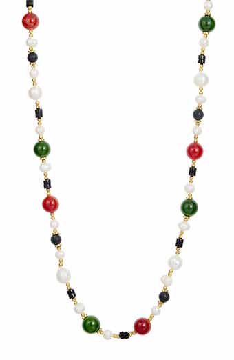 SAVVY CIE JEWELS 5-5.5mm Freshwater Pearl & Agate Bead Necklace