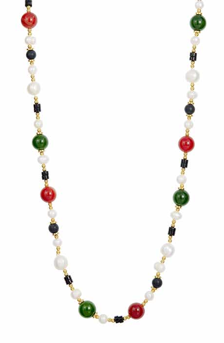 SAVVY CIE JEWELS 5-5.5mm Freshwater Pearl & Agate Bead Necklace