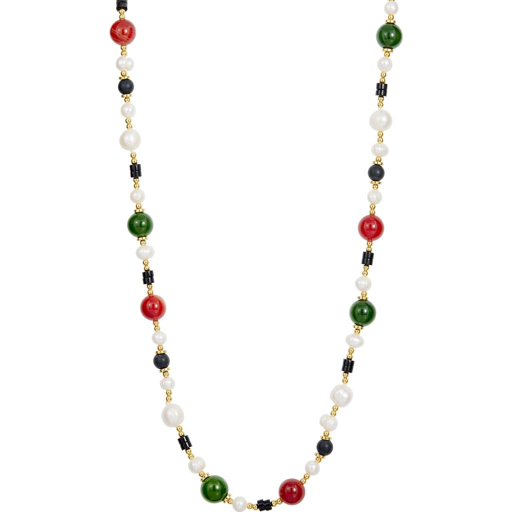 Savvy Cie Jewels 5-5.5mm Freshwater Pearl & Agate Bead Necklace In Gold