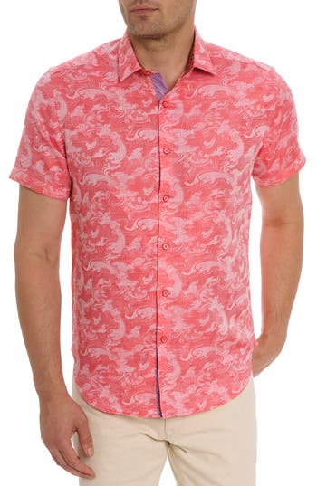 Robert Graham Poseidon Classic Fit Linen-blend Shirt In Coral