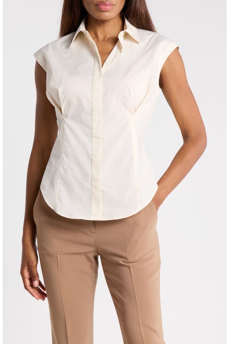 Cap Sleeve Cinched Poplin Shirt, Main, color, EGGSHELL