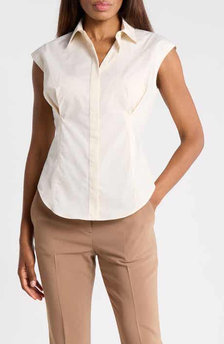 Cap Sleeve Cinched Poplin Shirt