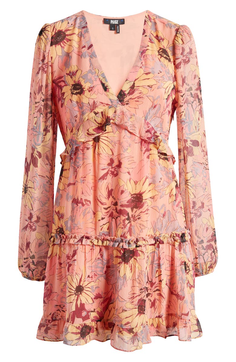 PAIGE Misty Ruffle Long Sleeve Silk Dress, Alternate, color, 