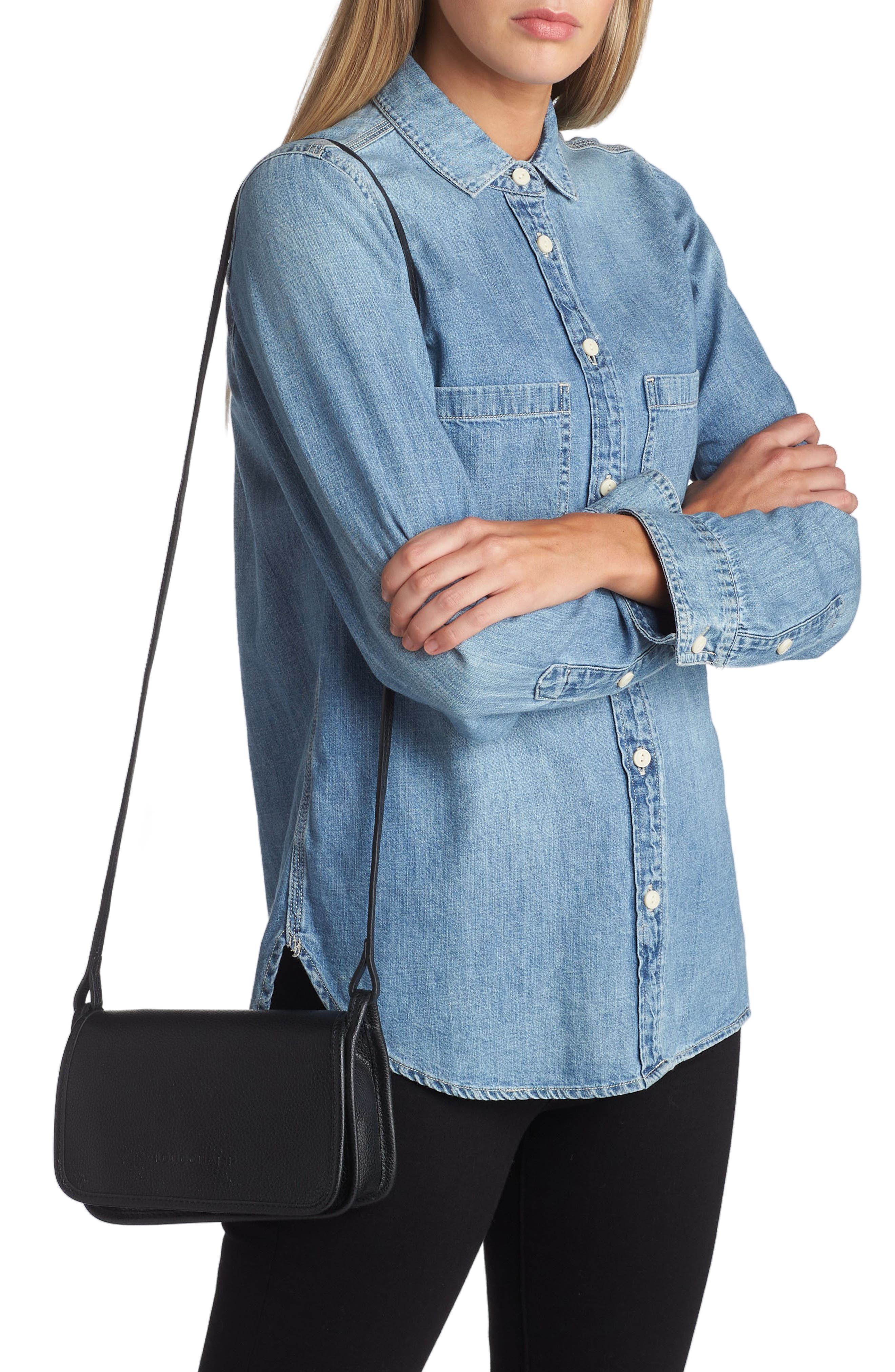 Longchamp Le Foulonné Leather Wallet Crossbody Bag, Alternate, color, 