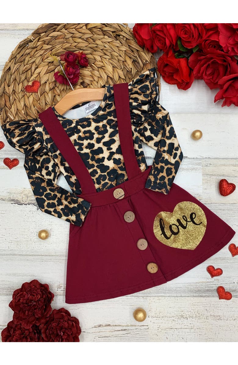 Mia Belle Girls Wild Love Suspender Skirt Set, Alternate, color, Red