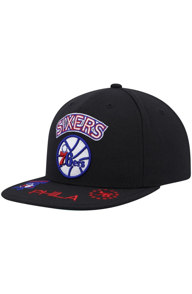 Mitchell & Ness Men's Mitchell & Ness Black Philadelphia 76ers Hardwood Classics Front Loaded Snapback Hat, Main, color, Black