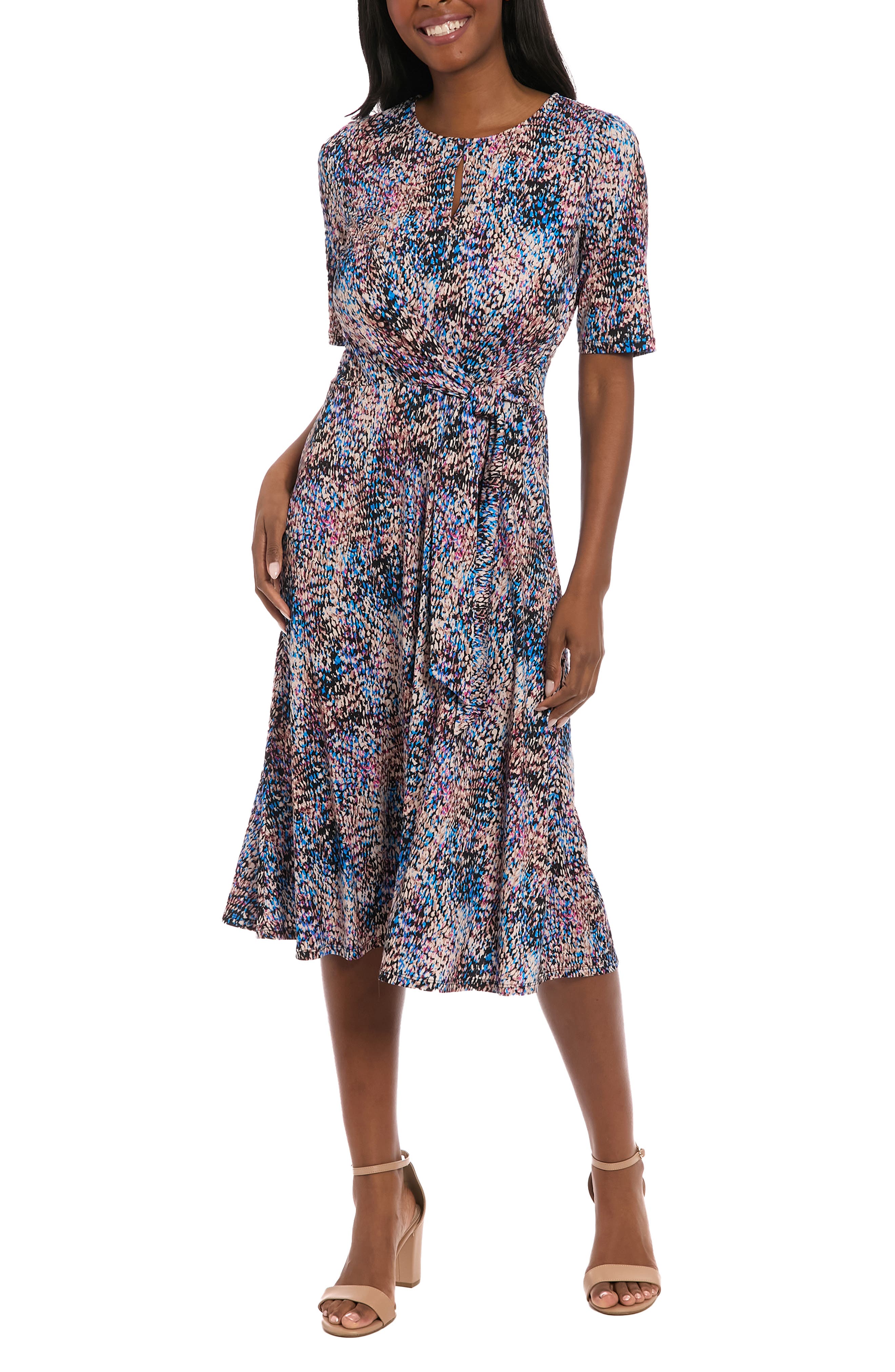 London Times Side Tie Jersey Midi Dress