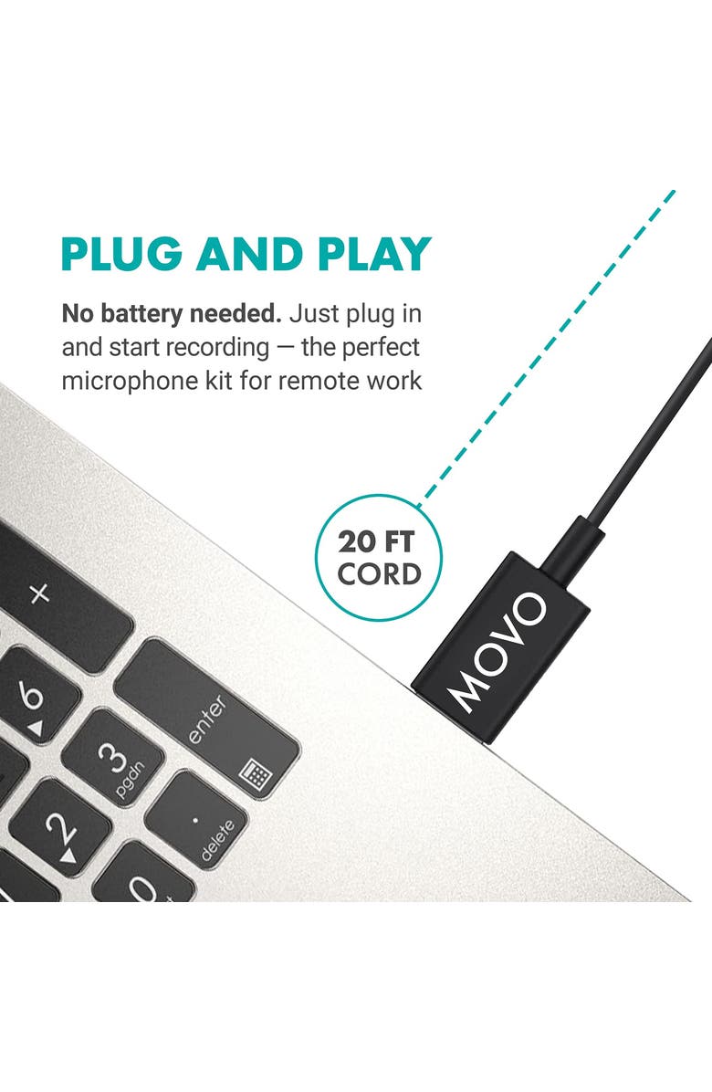 MOVO M1 USB Lavalier Lapel Clip-on Omnidirectional Condenser Computer Microphone for PC and Mac, Alternate, color, Black