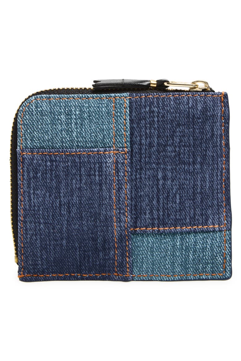 Denim Print Pocket Half Zip Wallet, Alternate, color, BLUE