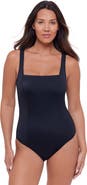 S3 Square Neck Lace-Up Back One Piece Swimsuit